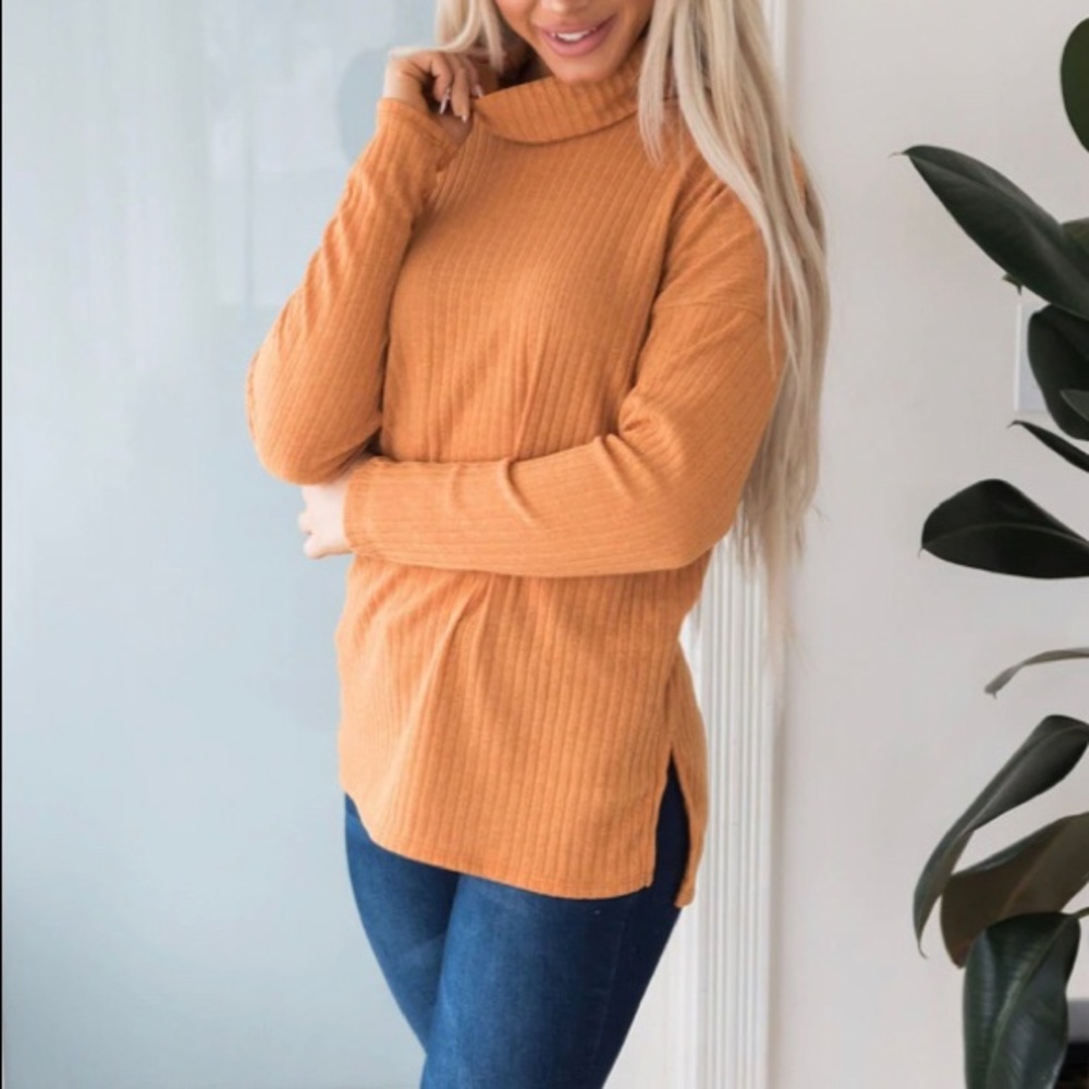 Mustard turtleneck sweater